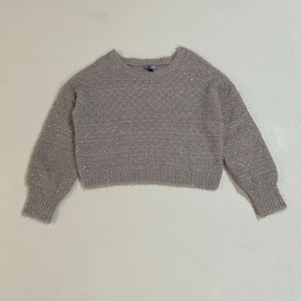 Vylette Lilac Fuzzy Metallic Knit Cropped Sweater Women’s Small Cozy Soft Glam